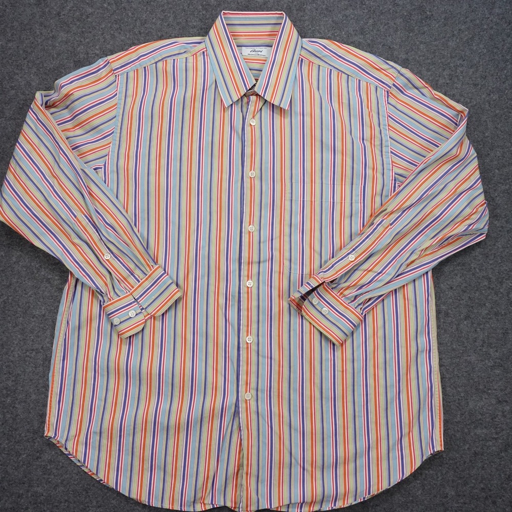 Brioni Button Down Dress Shirt Men Large Striped Italy Multi-Color Neiman Marcus